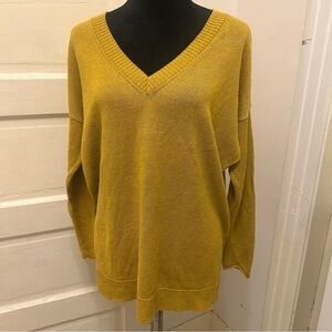 Eileen Fisher Linen Mustard V-Neck Sweater Boxy Oversized Cosy Minimalist